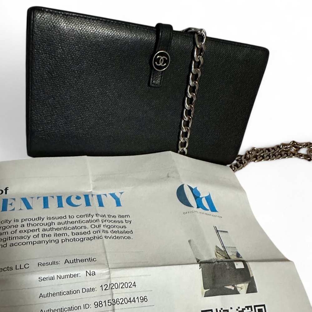 Authentic CHANEL Calf Skin CoCo Button Continental Long Wallet Purse Black w/COA